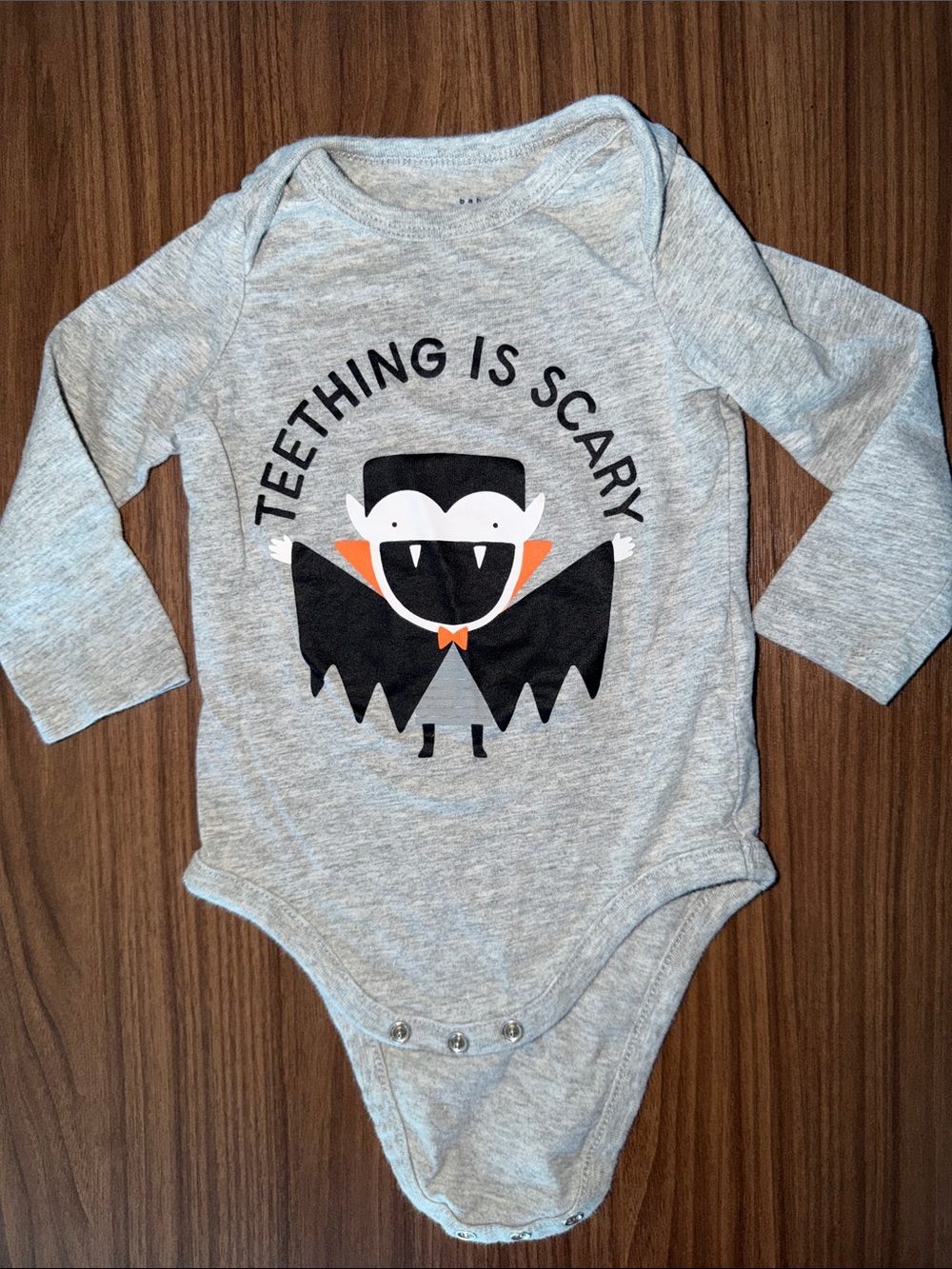 GAP Gray Long-Sleeve Bodysuit with Vampire Graphic